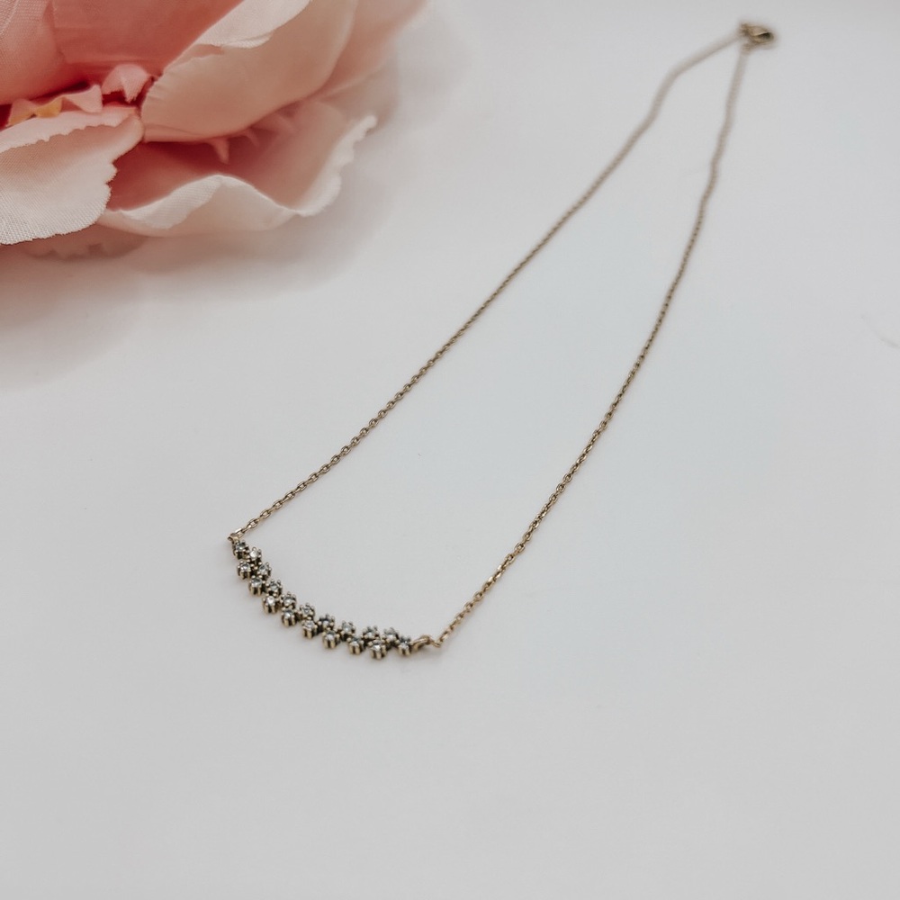 Dainty Floral Crystal Bar Necklace Gold Tone 18” Rhinestone  Chain Elegant
